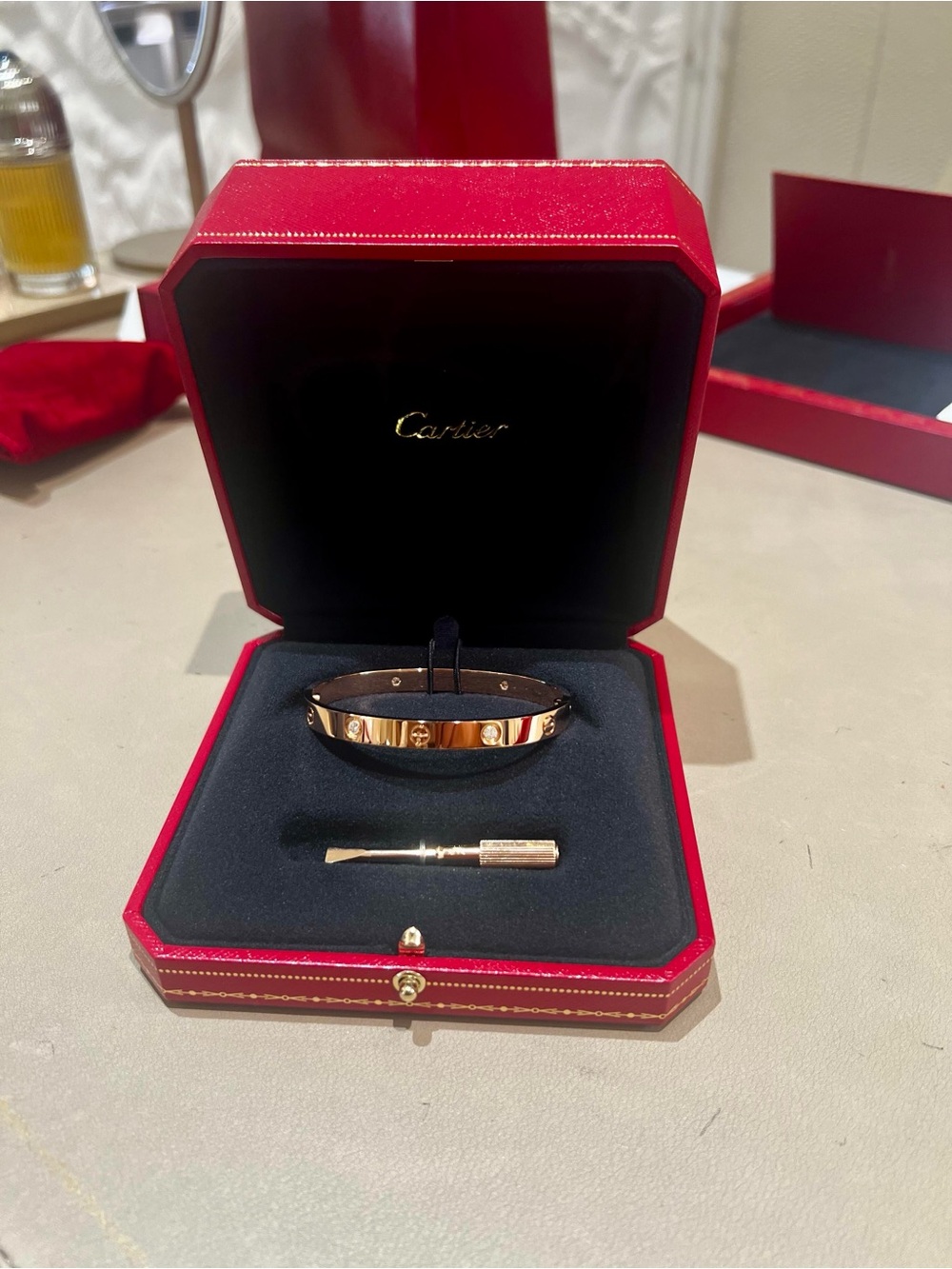 Cartier Love 18K Gold 4 Diamond Bracelet with Screwdriver